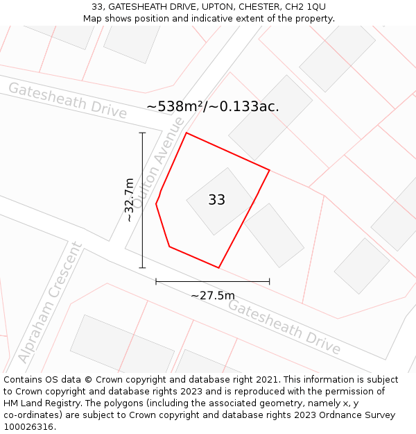 33, GATESHEATH DRIVE, UPTON, CHESTER, CH2 1QU: Plot and title map