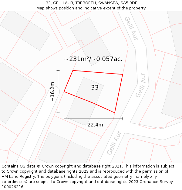 33, GELLI AUR, TREBOETH, SWANSEA, SA5 9DF: Plot and title map