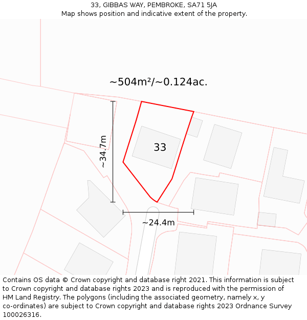 33, GIBBAS WAY, PEMBROKE, SA71 5JA: Plot and title map