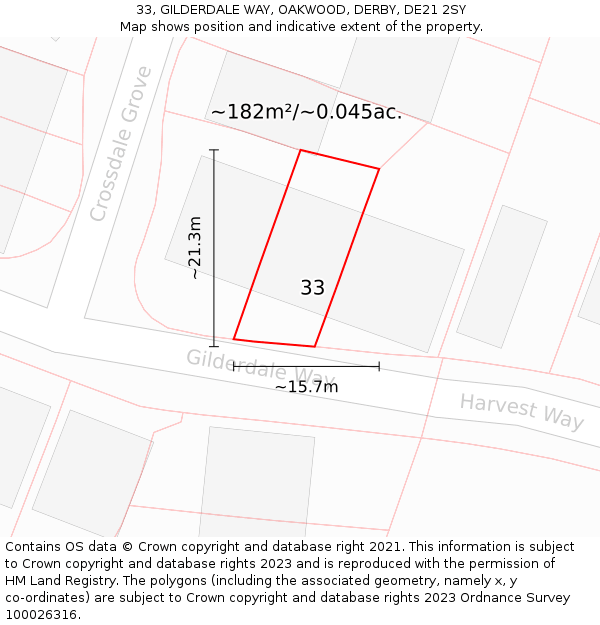 33, GILDERDALE WAY, OAKWOOD, DERBY, DE21 2SY: Plot and title map
