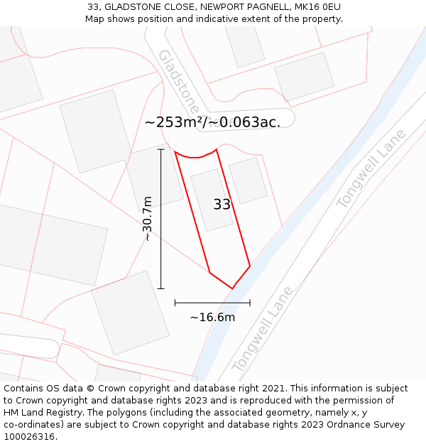33, GLADSTONE CLOSE, NEWPORT PAGNELL, MK16 0EU: Plot and title map