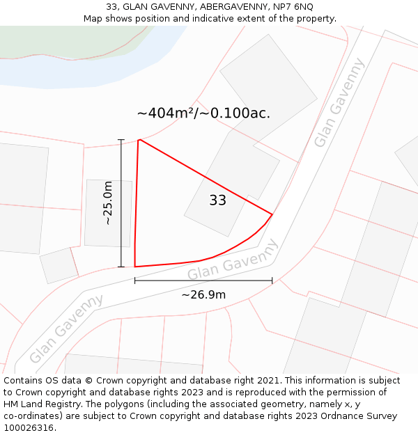 33, GLAN GAVENNY, ABERGAVENNY, NP7 6NQ: Plot and title map