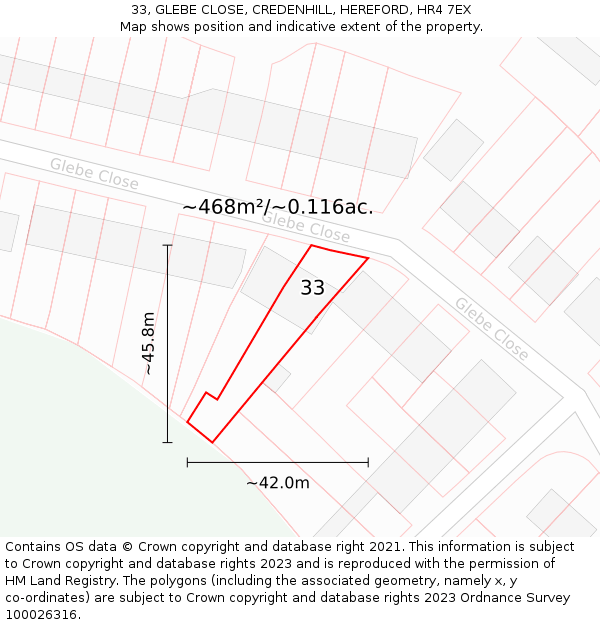 33, GLEBE CLOSE, CREDENHILL, HEREFORD, HR4 7EX: Plot and title map