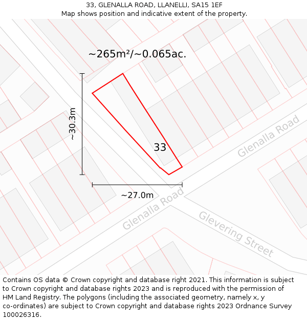 33, GLENALLA ROAD, LLANELLI, SA15 1EF: Plot and title map