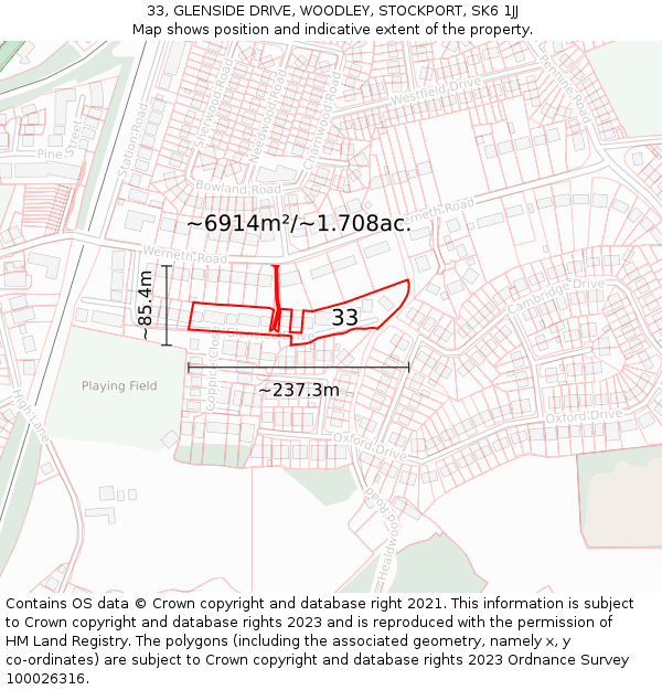 33, GLENSIDE DRIVE, WOODLEY, STOCKPORT, SK6 1JJ: Plot and title map