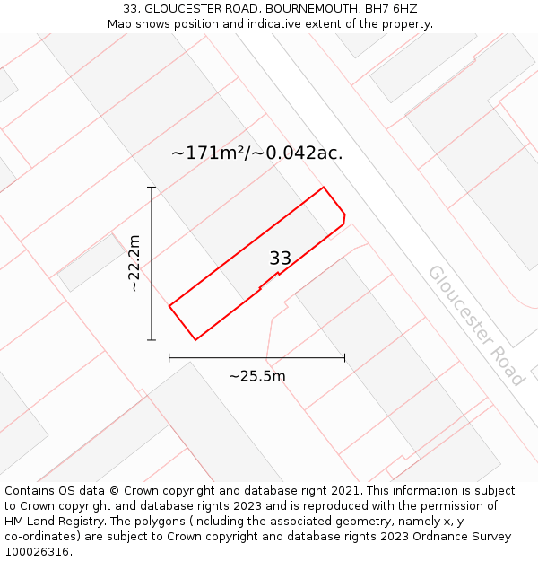 33, GLOUCESTER ROAD, BOURNEMOUTH, BH7 6HZ: Plot and title map