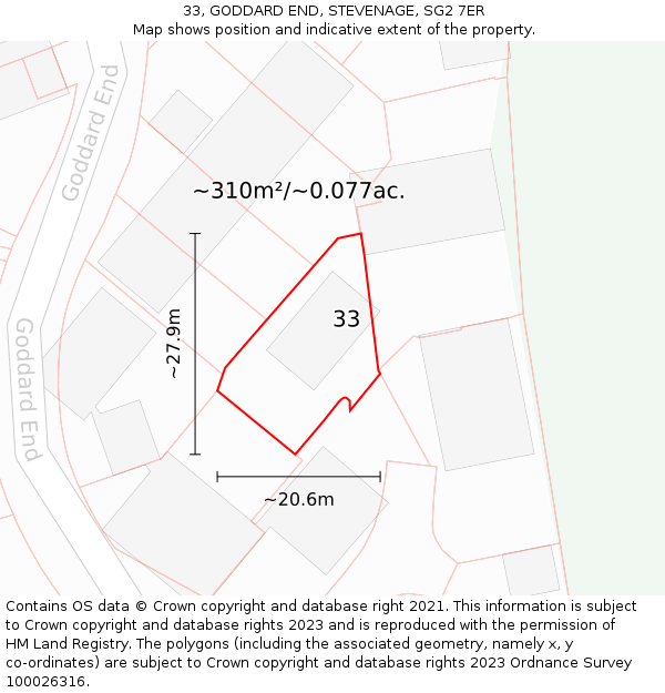 33, GODDARD END, STEVENAGE, SG2 7ER: Plot and title map