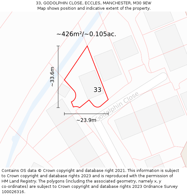 33, GODOLPHIN CLOSE, ECCLES, MANCHESTER, M30 9EW: Plot and title map