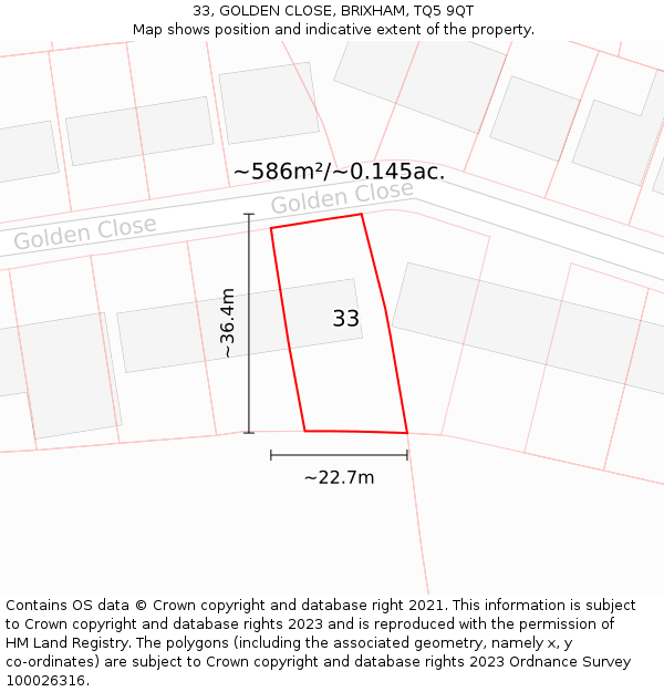 33, GOLDEN CLOSE, BRIXHAM, TQ5 9QT: Plot and title map