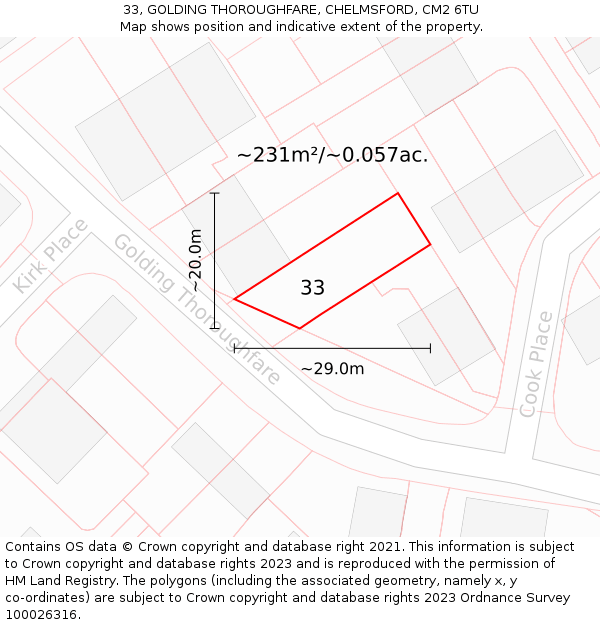 33, GOLDING THOROUGHFARE, CHELMSFORD, CM2 6TU: Plot and title map