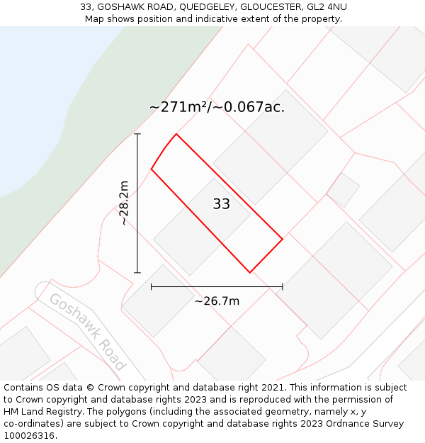 33, GOSHAWK ROAD, QUEDGELEY, GLOUCESTER, GL2 4NU: Plot and title map