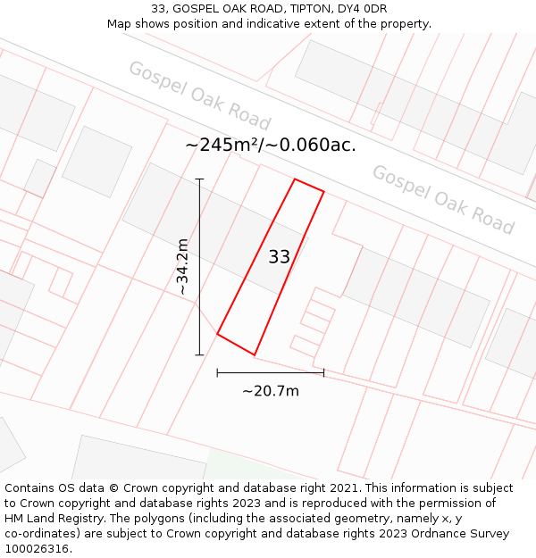 33, GOSPEL OAK ROAD, TIPTON, DY4 0DR: Plot and title map