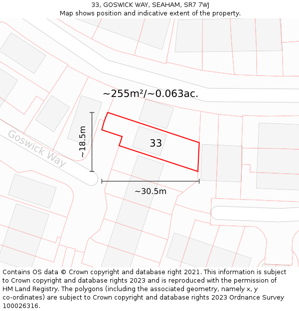 33, GOSWICK WAY, SEAHAM, SR7 7WJ: Plot and title map