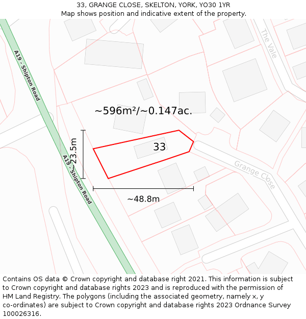 33, GRANGE CLOSE, SKELTON, YORK, YO30 1YR: Plot and title map