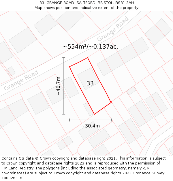 33, GRANGE ROAD, SALTFORD, BRISTOL, BS31 3AH: Plot and title map