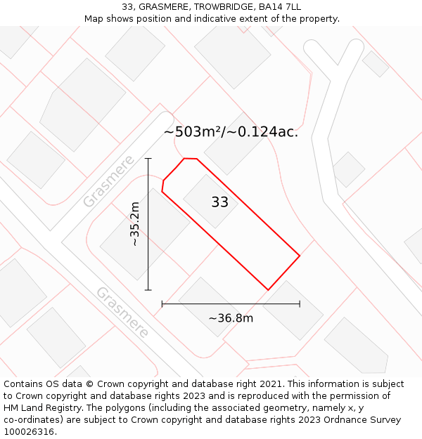 33, GRASMERE, TROWBRIDGE, BA14 7LL: Plot and title map