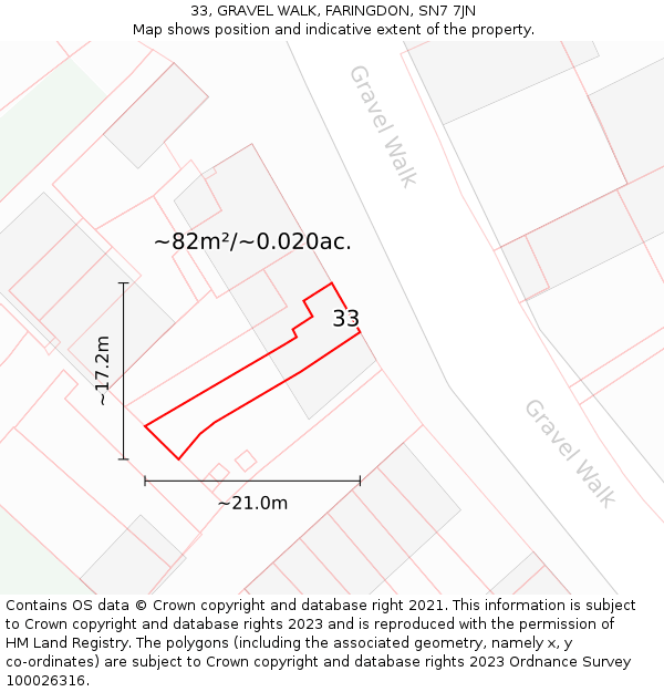 33, GRAVEL WALK, FARINGDON, SN7 7JN: Plot and title map