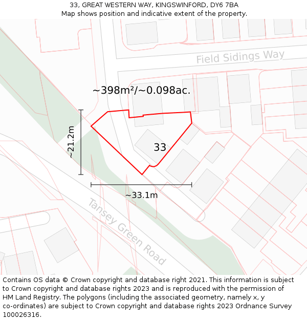 33, GREAT WESTERN WAY, KINGSWINFORD, DY6 7BA: Plot and title map