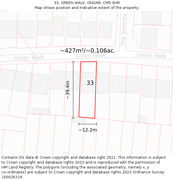 33, GREEN WALK, ONGAR, CM5 9HR: Plot and title map