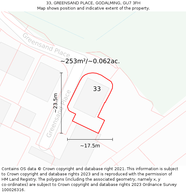33, GREENSAND PLACE, GODALMING, GU7 3FH: Plot and title map