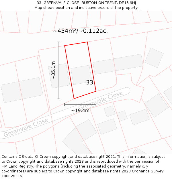 33, GREENVALE CLOSE, BURTON-ON-TRENT, DE15 9HJ: Plot and title map