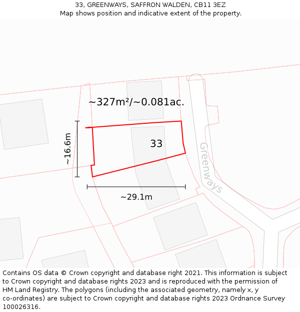 33, GREENWAYS, SAFFRON WALDEN, CB11 3EZ: Plot and title map