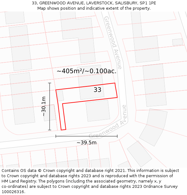 33, GREENWOOD AVENUE, LAVERSTOCK, SALISBURY, SP1 1PE: Plot and title map
