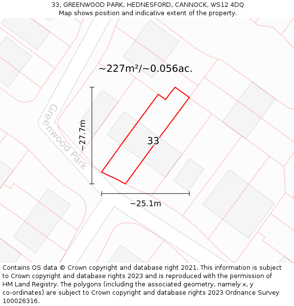 33, GREENWOOD PARK, HEDNESFORD, CANNOCK, WS12 4DQ: Plot and title map