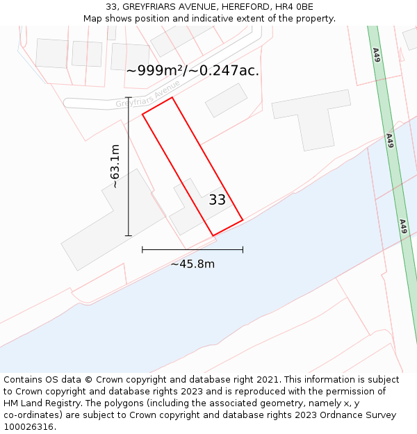 33, GREYFRIARS AVENUE, HEREFORD, HR4 0BE: Plot and title map