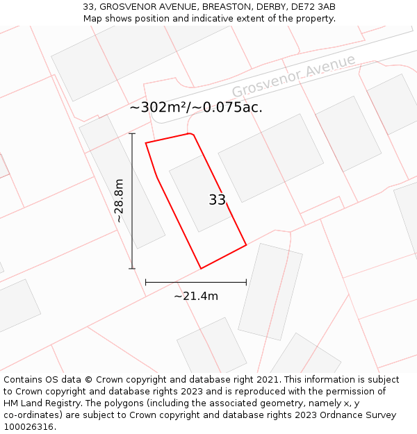 33, GROSVENOR AVENUE, BREASTON, DERBY, DE72 3AB: Plot and title map