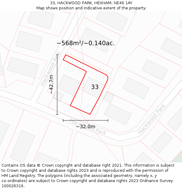 33, HACKWOOD PARK, HEXHAM, NE46 1AY: Plot and title map
