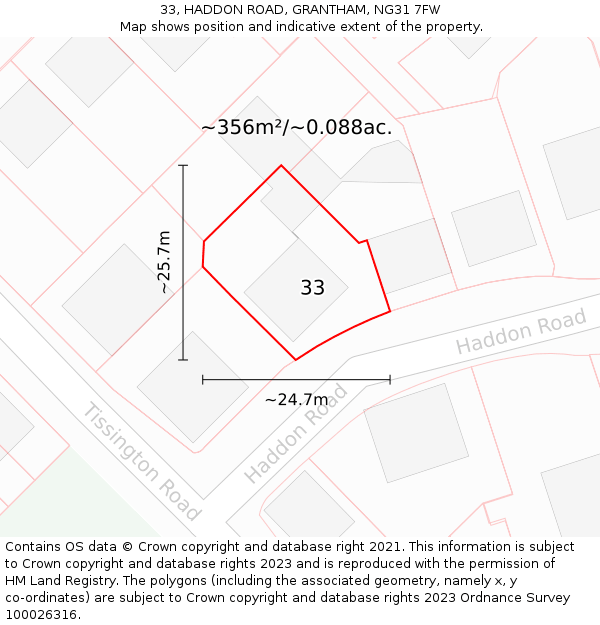 33, HADDON ROAD, GRANTHAM, NG31 7FW: Plot and title map