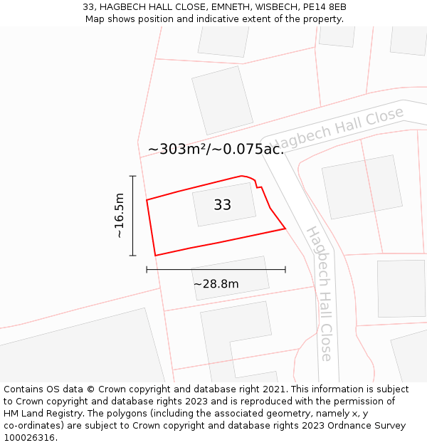 33, HAGBECH HALL CLOSE, EMNETH, WISBECH, PE14 8EB: Plot and title map