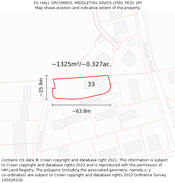 33, HALL ORCHARDS, MIDDLETON, KING'S LYNN, PE32 1RY: Plot and title map