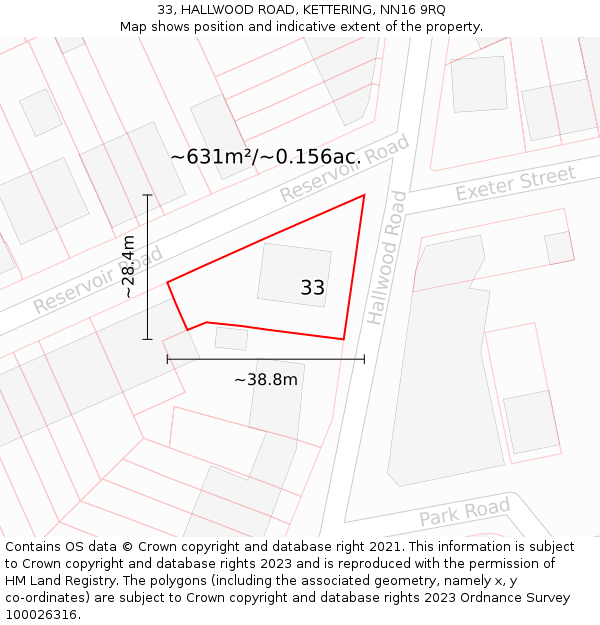 33, HALLWOOD ROAD, KETTERING, NN16 9RQ: Plot and title map