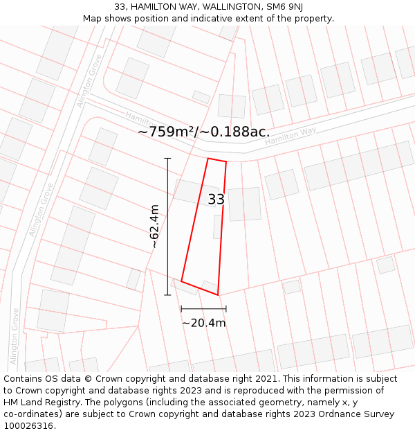 33, HAMILTON WAY, WALLINGTON, SM6 9NJ: Plot and title map
