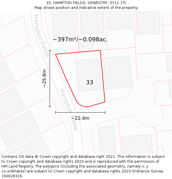 33, HAMPTON FIELDS, OSWESTRY, SY11 1TL: Plot and title map