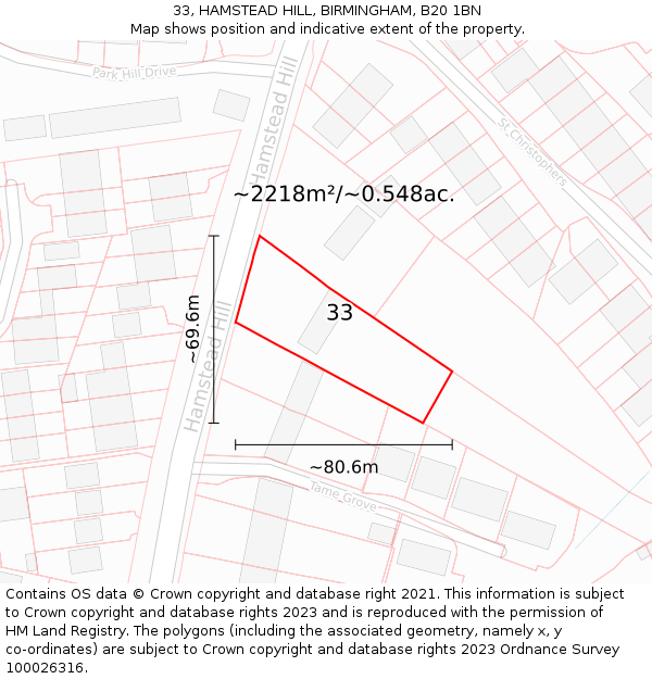 33, HAMSTEAD HILL, BIRMINGHAM, B20 1BN: Plot and title map