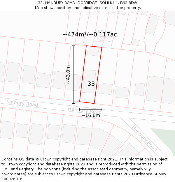 33, HANBURY ROAD, DORRIDGE, SOLIHULL, B93 8DW: Plot and title map