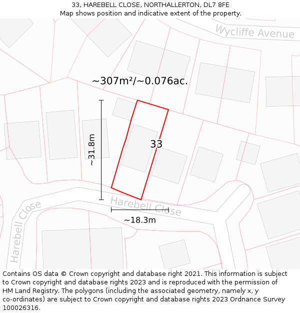 33, HAREBELL CLOSE, NORTHALLERTON, DL7 8FE: Plot and title map
