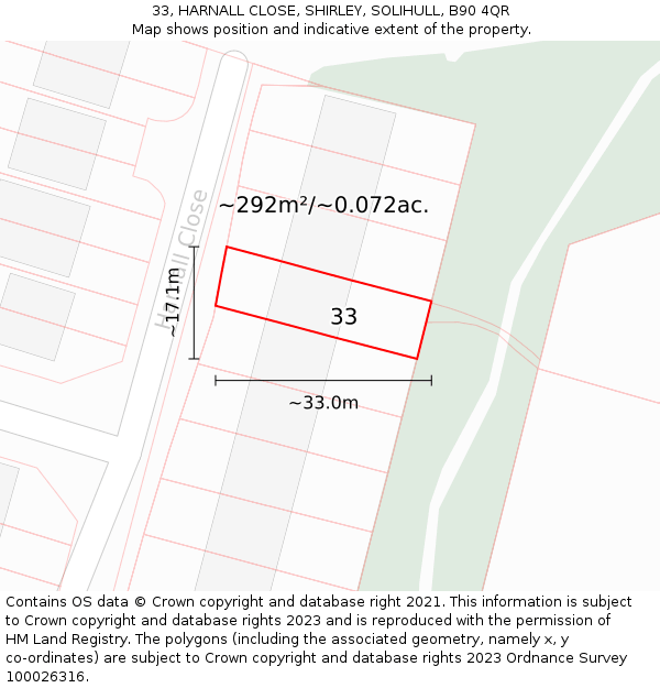 33, HARNALL CLOSE, SHIRLEY, SOLIHULL, B90 4QR: Plot and title map