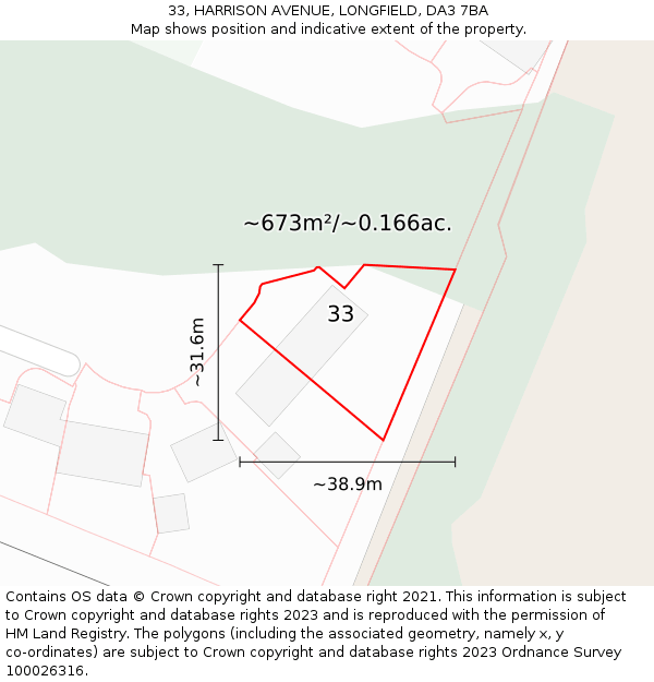 33, HARRISON AVENUE, LONGFIELD, DA3 7BA: Plot and title map