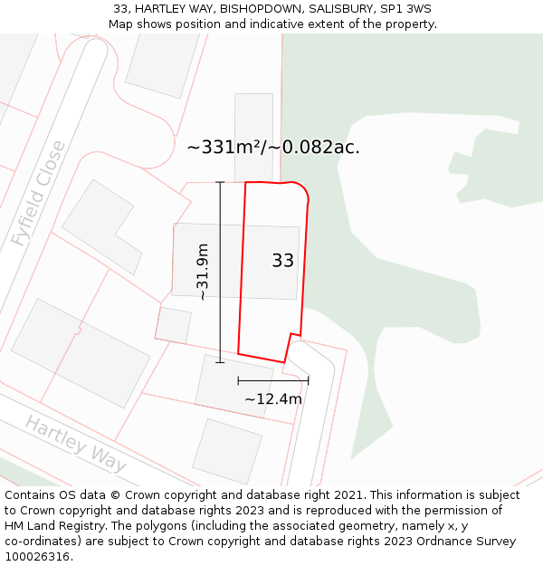 33, HARTLEY WAY, BISHOPDOWN, SALISBURY, SP1 3WS: Plot and title map