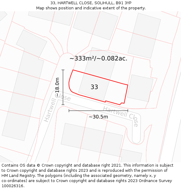 33, HARTWELL CLOSE, SOLIHULL, B91 3YP: Plot and title map