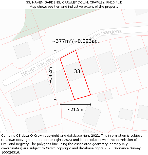 33, HAVEN GARDENS, CRAWLEY DOWN, CRAWLEY, RH10 4UD: Plot and title map