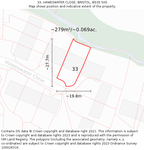 33, HAWESWATER CLOSE, BRISTOL, BS30 5XS: Plot and title map