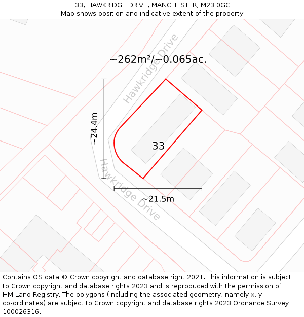 33, HAWKRIDGE DRIVE, MANCHESTER, M23 0GG: Plot and title map