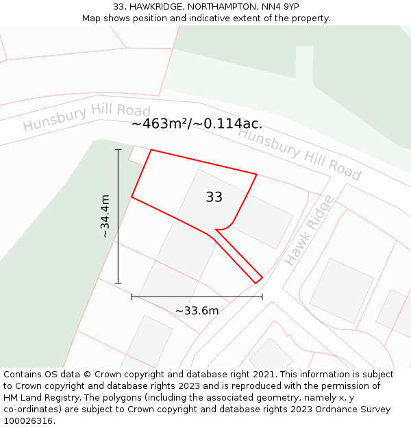 33, HAWKRIDGE, NORTHAMPTON, NN4 9YP: Plot and title map