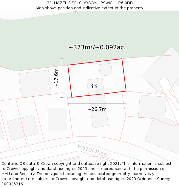33, HAZEL RISE, CLAYDON, IPSWICH, IP6 0DB: Plot and title map