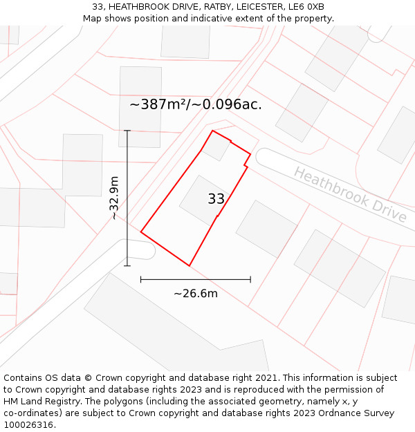 33, HEATHBROOK DRIVE, RATBY, LEICESTER, LE6 0XB: Plot and title map